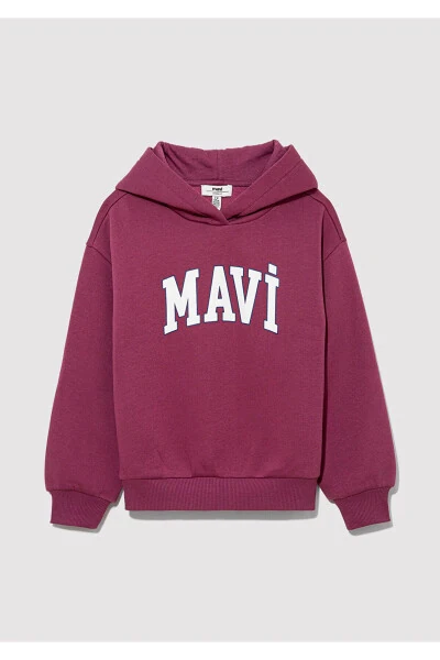 Hooded Purple Sweatshirt with Logo Print - MODAZONE (1)