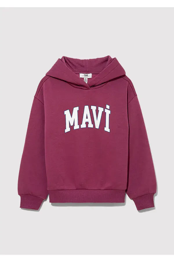 Hooded Purple Sweatshirt with Logo Print - 2