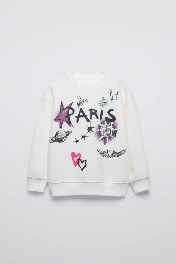 Hooded Sweatshirt with Graffiti Print (Ecru) - 4