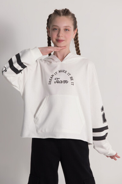 Hooded Sweatshirt with Striped Sleeves and Digital Print - 4