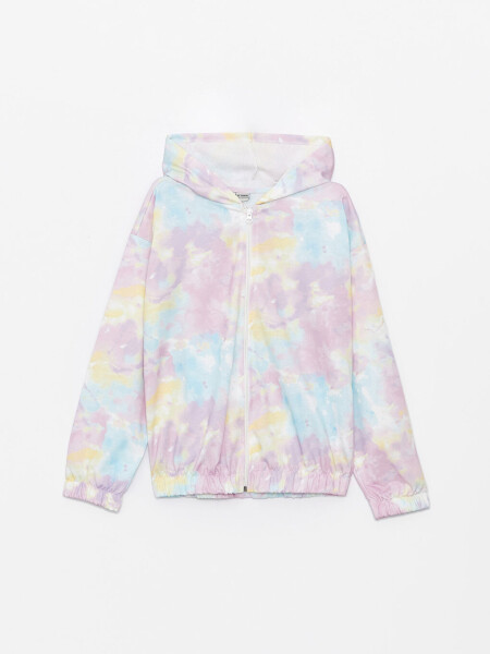 Hooded Tie-Dye Long Sleeve Zippered Sweatshirt for Girls - 4