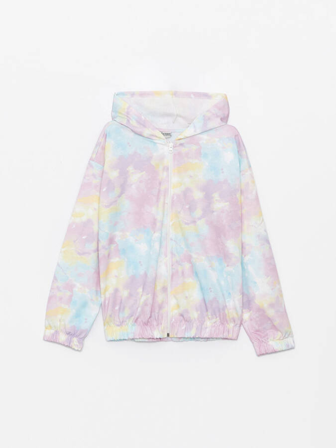 Hooded Tie-Dye Long Sleeve Zippered Sweatshirt for Girls - 4