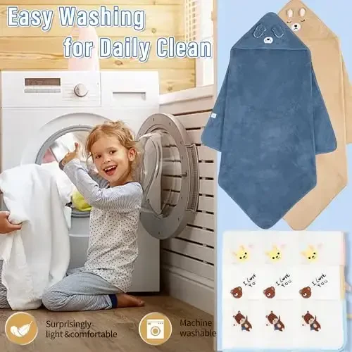 Hooded Towel for Baby, 2 Pack Coral Fleece and 9 Baby Washcloths, Soft and Absorbent Baby Towels Large 35.5x35.5 Inch Shower Towel Gift for Newborns, Infants and Toddlers (Navy Blue Dog+Brown Bear) - 7