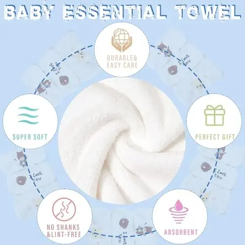 Hooded Towel for Baby, 2 Pack Coral Fleece and 9 Baby Washcloths, Soft and Absorbent Baby Towels Large 35.5x35.5 Inch Shower Towel Gift for Newborns, Infants and Toddlers (Navy Blue Dog+Brown Bear) - 5