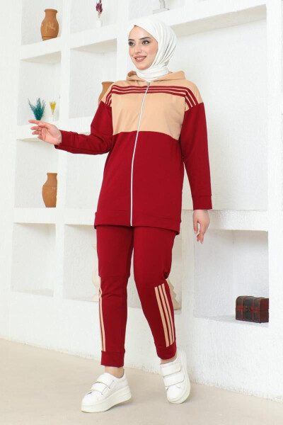 Hooded Two-Piece Tracksuit TRN1016 Burgundy Latte - 10