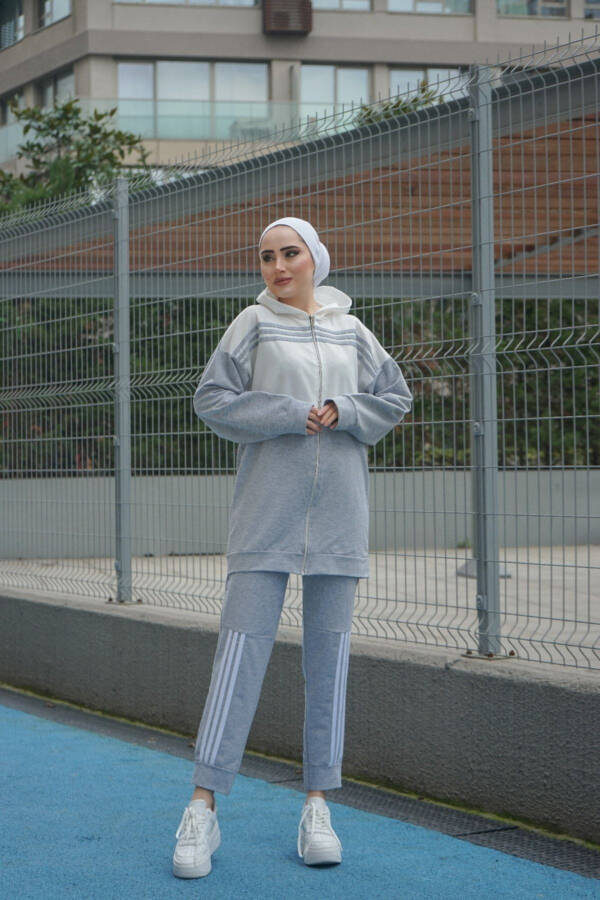 Hooded Two-Piece Tracksuit Trn1016 Grey - 10