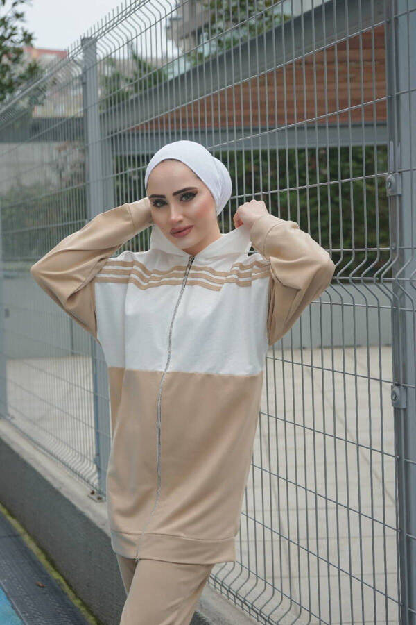 Hooded Two-Piece Tracksuit Trn1016 Latte - 2