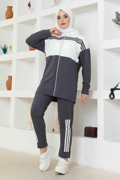 Hooded Two-Piece Tracksuit TRN1016 Smoke - BURCU TESETTÜR