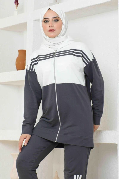 Hooded Two-Piece Tracksuit TRN1016 Smoke - BURCU TESETTÜR (1)