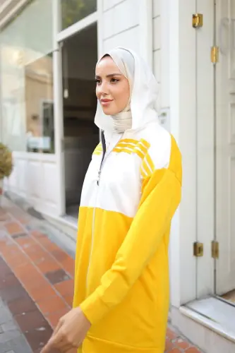 Hooded Two-Piece Tracksuit TRN1016 Yellow - BURCU TESETTÜR (1)