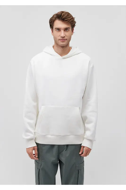 Hooded White Basic Sweatshirt - 2