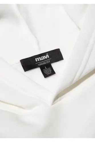 Hooded White Basic Sweatshirt - 5