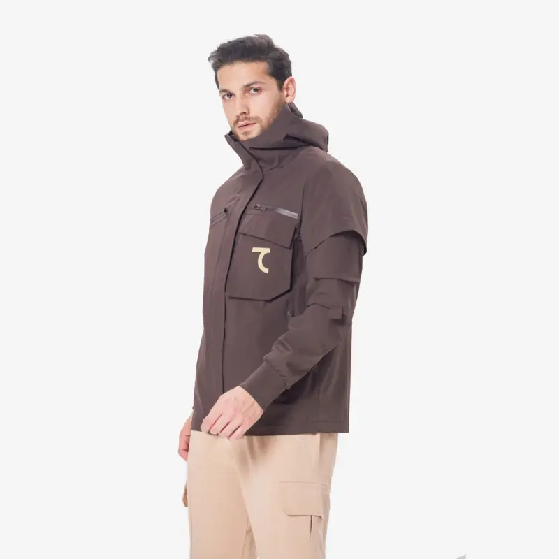 Hooded windbreaker - DARK BROWN - 1