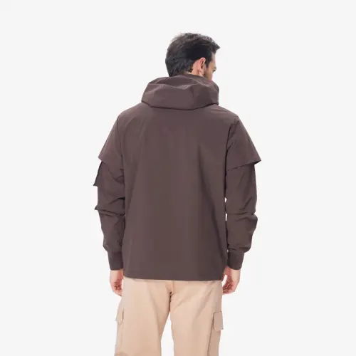 Hooded windbreaker - DARK BROWN - 5