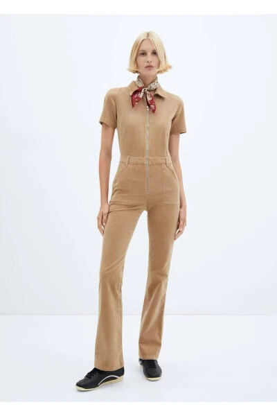 Hooded Zip-Front Corduroy Jumpsuit - 2
