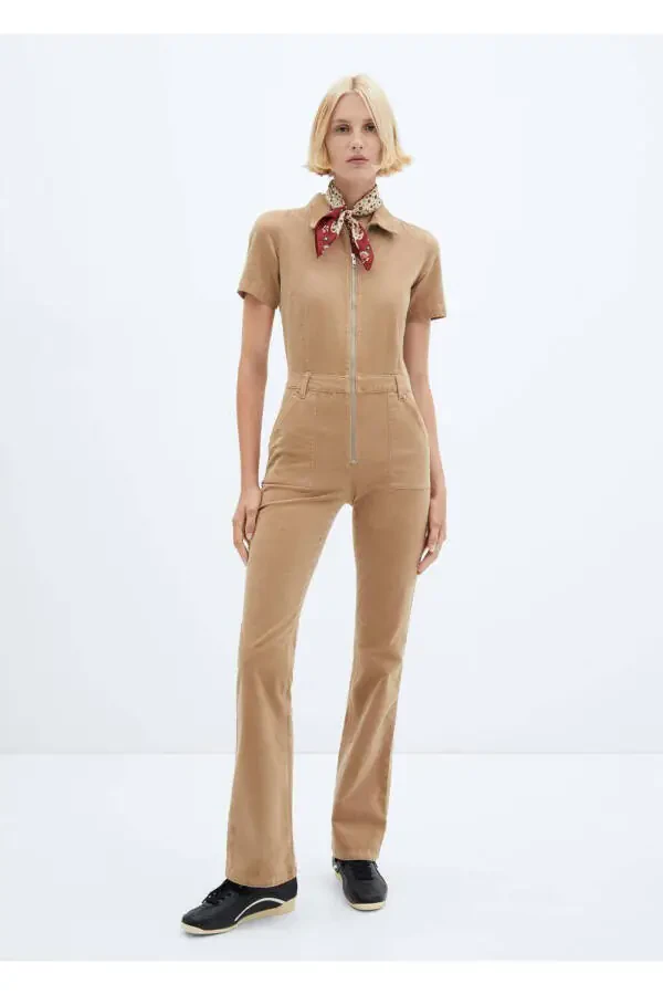 Hooded Zip-Front Corduroy Jumpsuit - 2