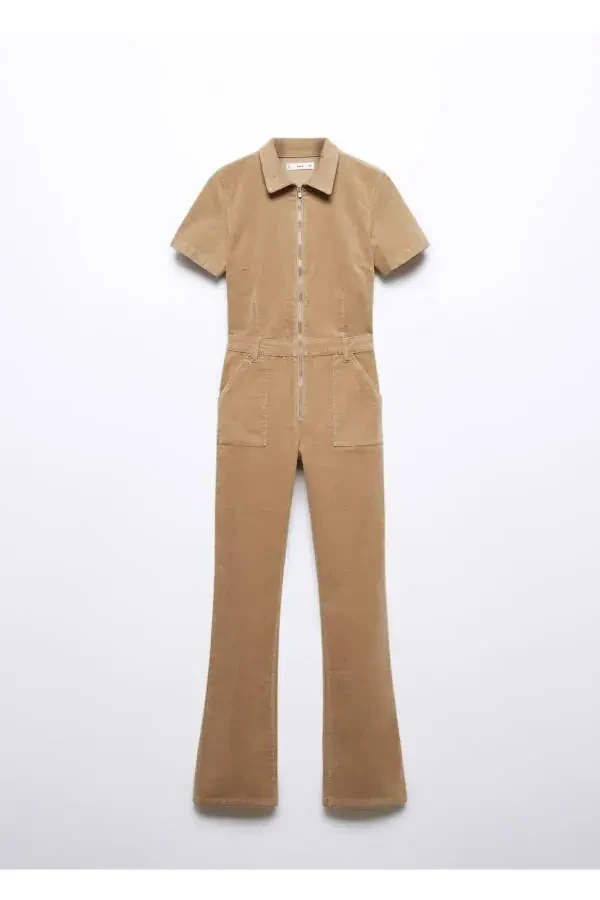 Hooded Zip-Front Corduroy Jumpsuit - 3