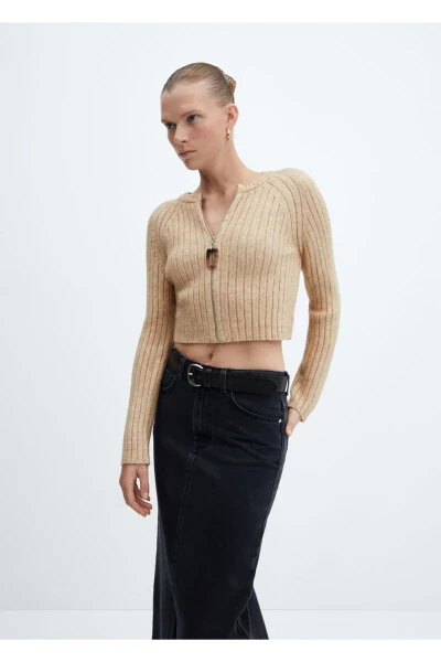 Hooded Zipper Detailed Ribbed Sweatshirt - MANGO