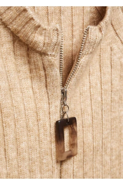 Hooded Zipper Detailed Ribbed Sweatshirt - 5