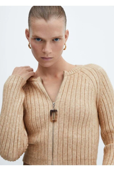 Hooded Zipper Detailed Ribbed Sweatshirt - 6