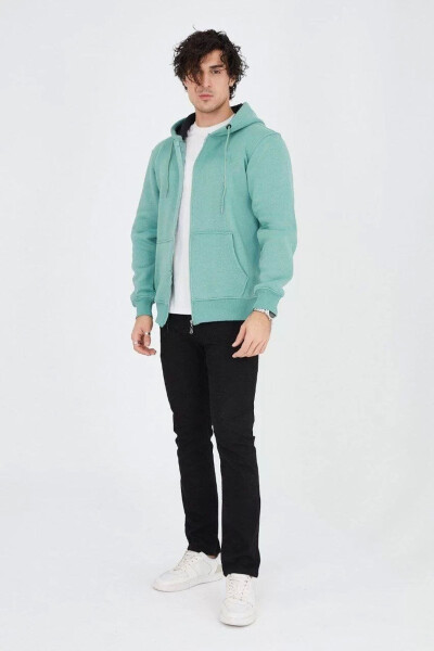 Hooded zippered cardigan - Mint Green - 1