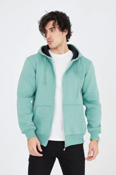 Hooded zippered cardigan - Mint Green - 2