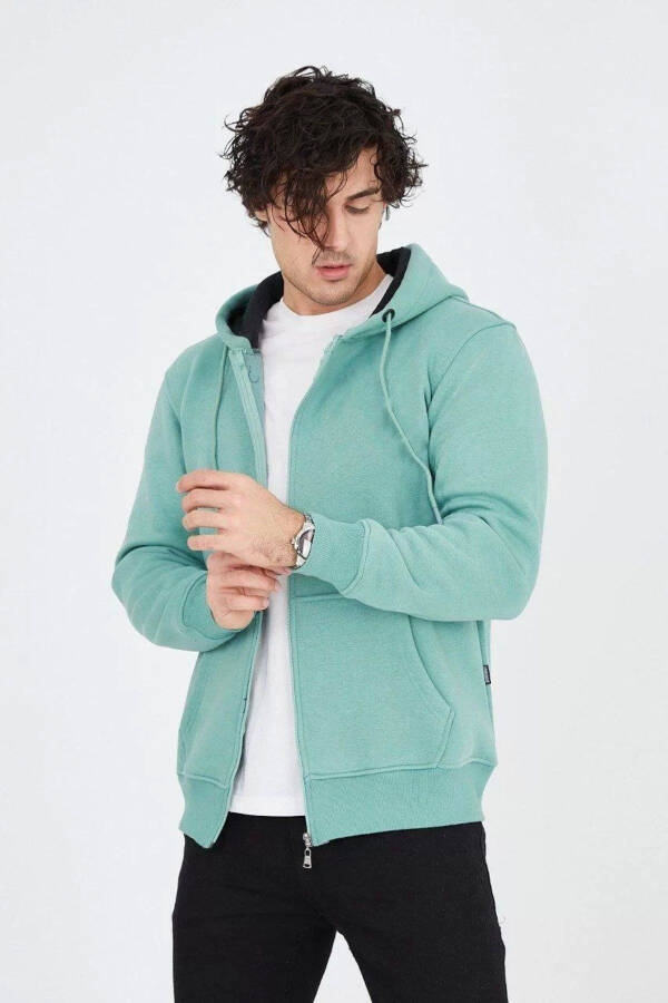 Hooded zippered cardigan - Mint Green - 3