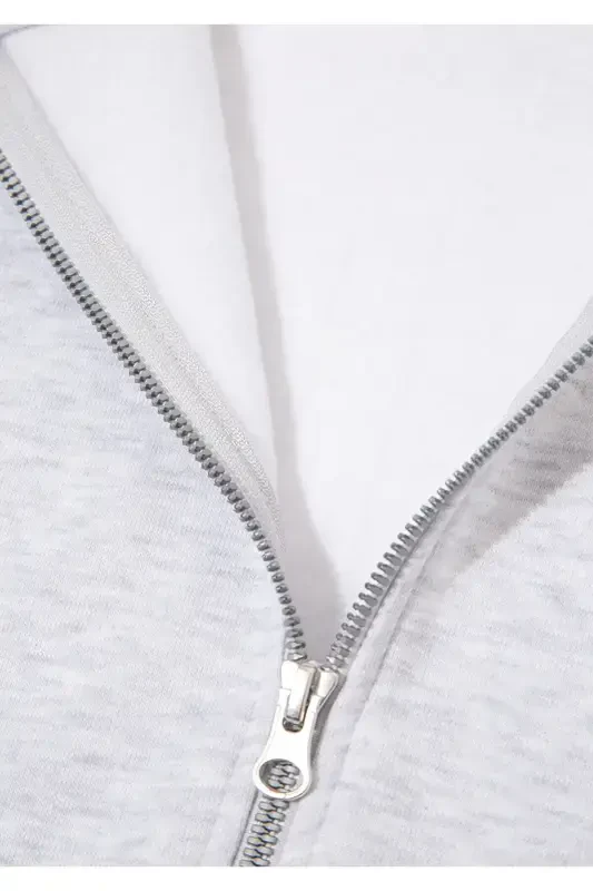 Hooded Zippered Grey Sweatshirt 1610221-80196 - 6