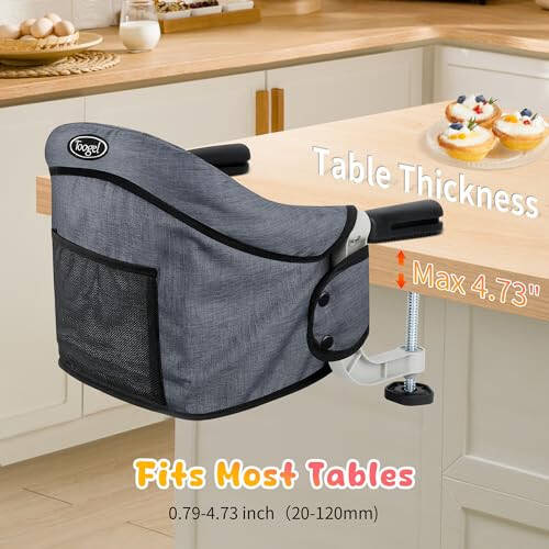 Hook On Chair, Clip on High Chair, Fold-Flat Storage Portable Baby Feeding Seat, High Load Design, Attach to Fast Table Chair Removable Seat for Home and Travel (Grey) - 34