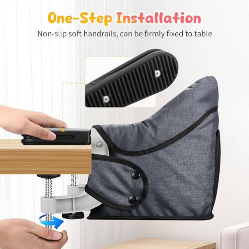 Hook On Chair, Clip on High Chair, Fold-Flat Storage Portable Baby Feeding Seat, High Load Design, Attach to Fast Table Chair Removable Seat for Home and Travel (Grey) - 17