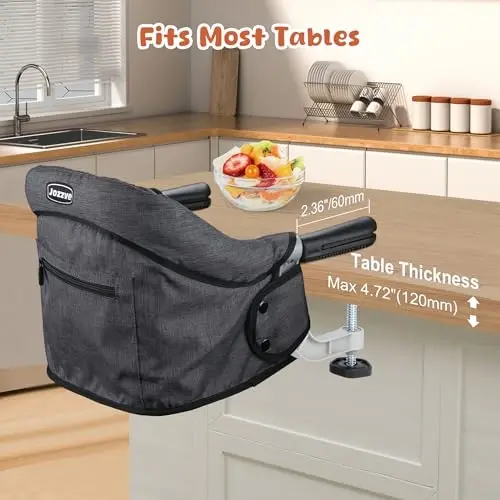 Hook On High Chair, Jozzve Baby High Chair, Portable High Chair for Travel, Foldable Fast Table Chair with Storage Bag, Baby Feeding Seat Clip On High Chair for Home and Travel (Black) - 2