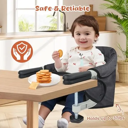 Hook On High Chair, Jozzve Baby High Chair, Portable High Chair for Travel, Foldable Fast Table Chair with Storage Bag, Baby Feeding Seat Clip On High Chair for Home and Travel (Black) - 4