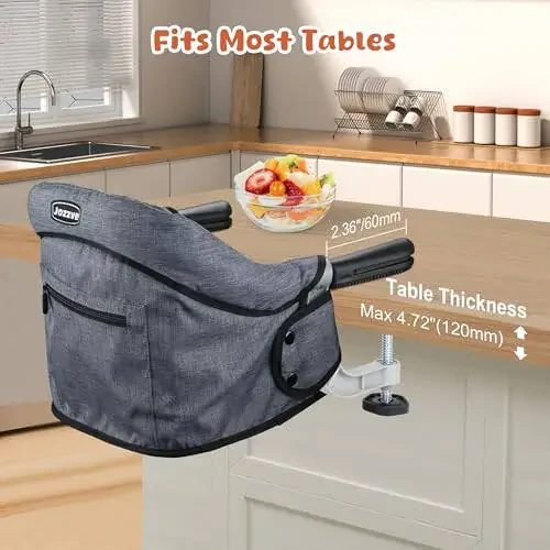 Hook On High Chair, Jozzve Baby High Chair, Portable High Chair for Travel, Foldable Fast Table Chair with Storage Bag, Baby Feeding Seat Clip On High Chair for Home and Travel (Grey) - 36