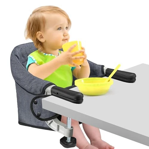 Hook On High Chair, Jozzve Baby High Chair, Portable High Chair for Travel, Foldable Fast Table Chair with Storage Bag, Baby Feeding Seat Clip On High Chair for Home and Travel (Grey) - 9