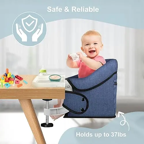 Hook On High Chair, Jozzve Clip on High Chair with Removable Dining Tray for Babies and Toddlers, Fold-Flat Storage Portable Baby Feeding Seat, Attach to Fast Table Chair for Home Travel (Navy) - 4