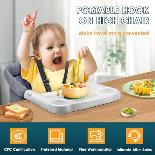 Hook On High Chair, Ravmix Clip on High Chair with Removable Dining Tray for Babies and Toddlers, Fold-Flat Storage Portable Baby Feeding Seat, Attach to Fast Table Chair for Home Travel, Grey - 33