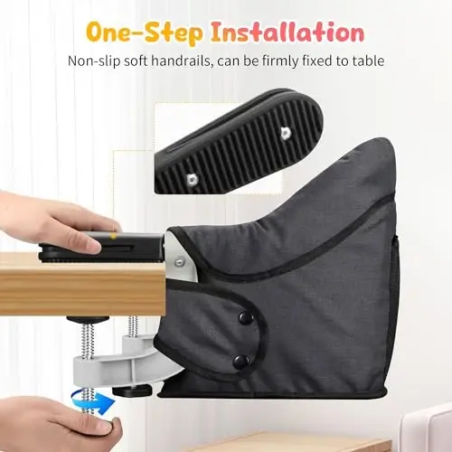 Hook On High Chair with Removable Tray for Babies 6-36 Months | Secure & Portable Foldable Travel High Chair | Clip On Baby Feeding Seat with Non-Slip Aluminum Clamp, Washable Cover & Carry Bag(Black) - 3
