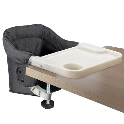 Hook On High Chair with Removable Dining Tray,Folding Portable Clip on Table High Chair,Baby Chair with Storage Bag for Indoor/Outdoor (Black) - 1