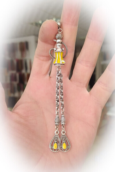 Hookah Model Yellow Enamel 925 Sterling Silver Tassel 
