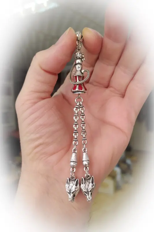Hookahs Model Red Enamelled Wolf Dangle 925 Sterling Silver Plated Tassel - Wolf Dangle - 1