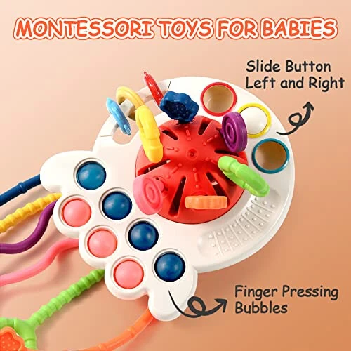 Hooku Montessori Toys for 1 Year Old, Sensory Toys for Babies, Food Grade Silicone Pull String Activity Toy, Fine Motor Toys, Baby Travel Toys, Toddler Baby Girl Boy Gifts - 4