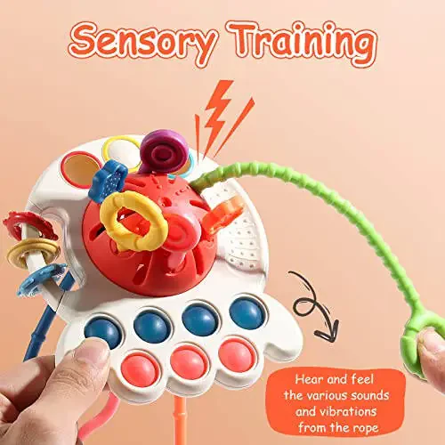 Hooku Montessori Toys for 1 Year Old, Sensory Toys for Babies, Food Grade Silicone Pull String Activity Toy, Fine Motor Toys, Baby Travel Toys, Toddler Baby Girl Boy Gifts - 5