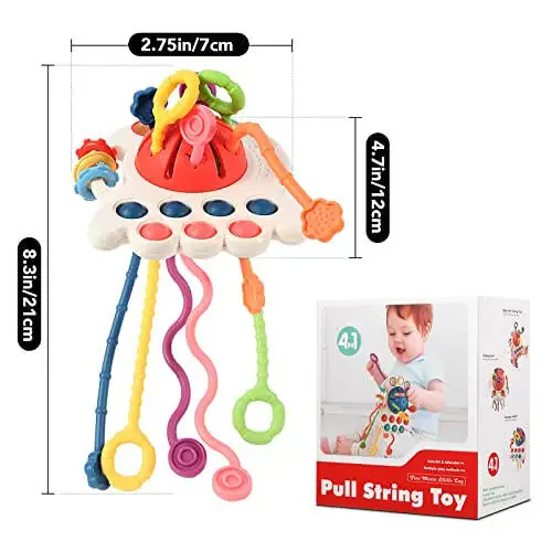 Hooku Montessori Toys for 1 Year Old, Sensory Toys for Babies, Food Grade Silicone Pull String Activity Toy, Fine Motor Toys, Baby Travel Toys, Toddler Baby Girl Boy Gifts - 7