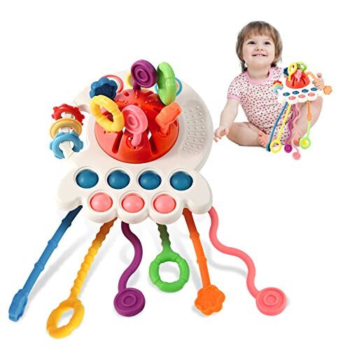 Hooku Montessori Toys for 1 Year Old, Sensory Toys for Babies, Food Grade Silicone Pull String Activity Toy, Fine Motor Toys, Baby Travel Toys, Toddler Baby Girl Boy Gifts - Hooku