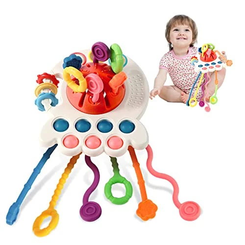 Hooku Montessori Toys for 1 Year Old, Sensory Toys for Babies, Food Grade Silicone Pull String Activity Toy, Fine Motor Toys, Baby Travel Toys, Toddler Baby Girl Boy Gifts - Hooku