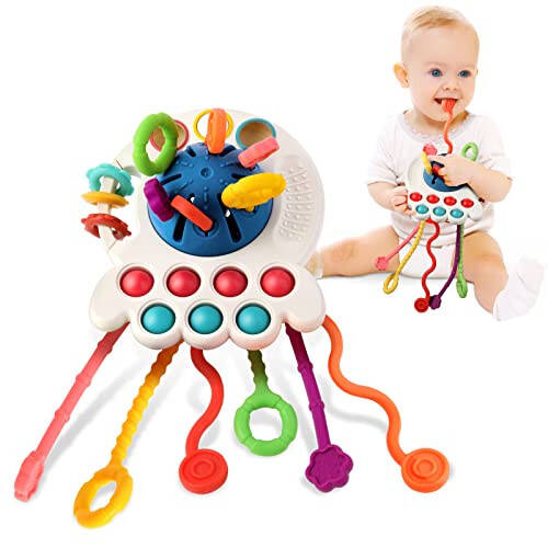 Hooku Montessori Toys for 1 Year Old, Sensory Toys for Babies, Food Grade Silicone Pull String Activity Toy, Fine Motor Toys, Travel Toys, Toddler Infant Girl Boy Gifts - 1