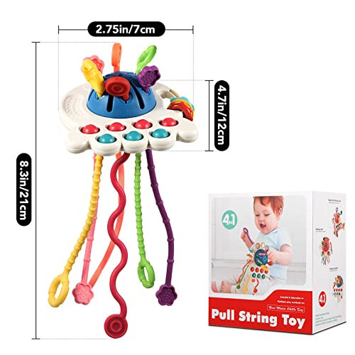 Hooku Montessori Toys for 1 Year Old, Sensory Toys for Babies, Food Grade Silicone Pull String Activity Toy, Fine Motor Toys, Travel Toys, Toddler Infant Girl Boy Gifts - 6