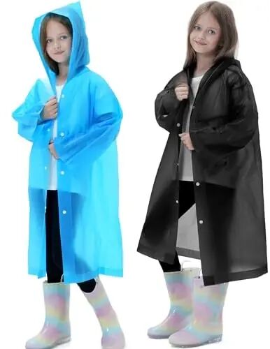 HOOMBOOM 2 Pack Reusable Waterproof Raincoat EVA Emergency Rain Ponchos One Size Rain Jacket for Children, Boys and Girls - 1