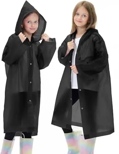 HOOMBOOM 2 Pack Reusable Waterproof Raincoat EVA Emergency Rain Ponchos One Size Rain Jacket for Children, Boys and Girls - 2