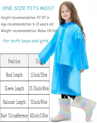 HOOMBOOM 2 Pack Reusable Waterproof Raincoat EVA Emergency Rain Ponchos One Size Rain Jacket for Children, Boys and Girls - 4